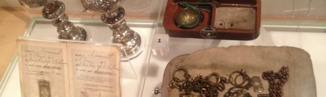 scales, passport and wedding rings from a temporary deed box, Jewish Museum, Camden